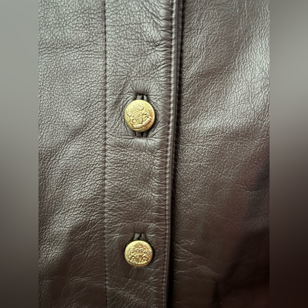 Mods Spiegel Dark Brown Leather Jacket With Gold Buttons Women’s Size 24 - Picture 8 of 12